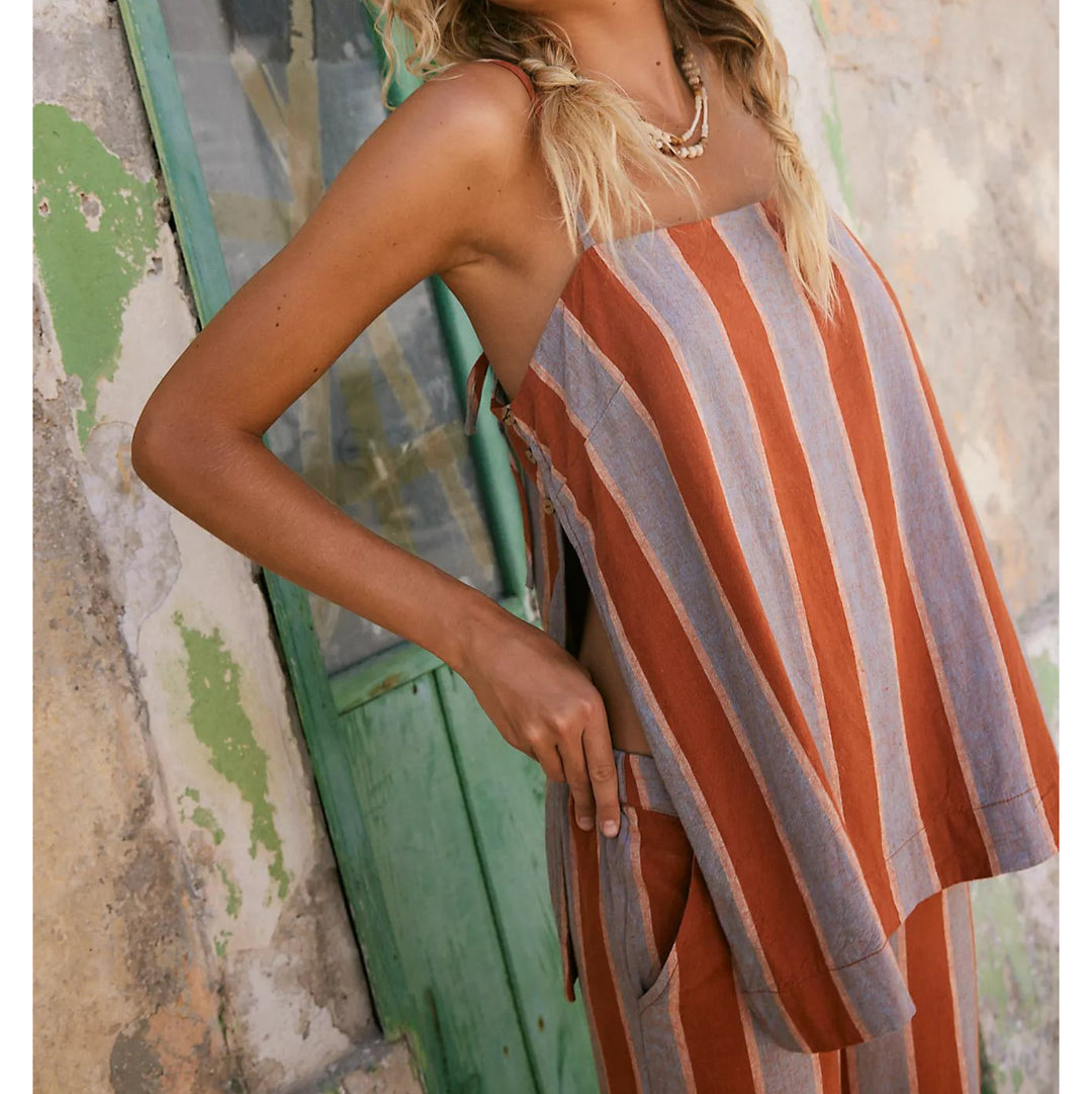 Free People Free-est Sightseer Linen Striped Tank Top
