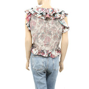 Anthropologie Love The Label Buttondown Print Blouse Top