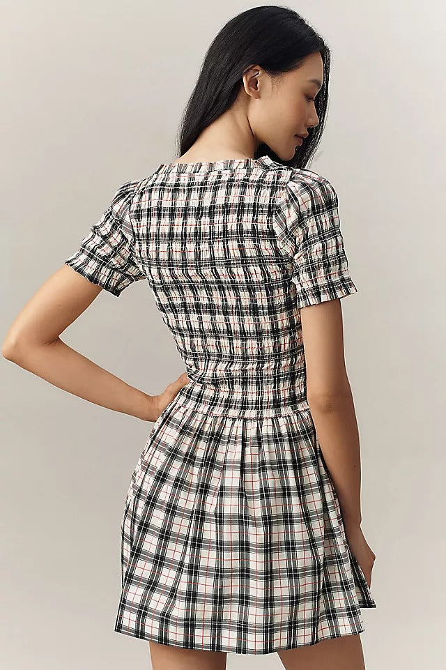 Damson Madder Mansi Short-Sleeve Smocked Mini Dress