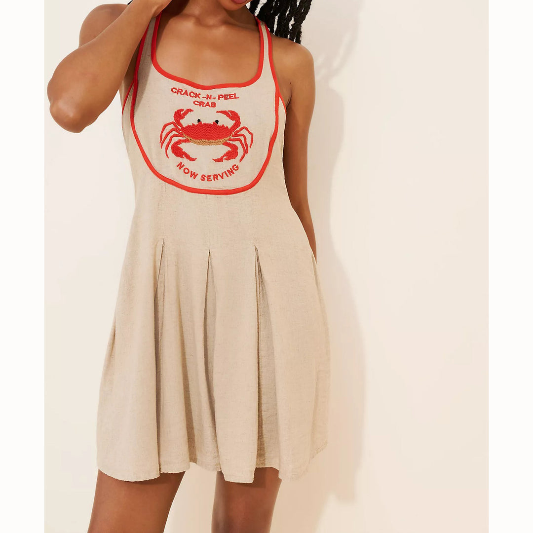 By Anthropologie Celandine Crab Shack Bib Linen Blend Mini Dress