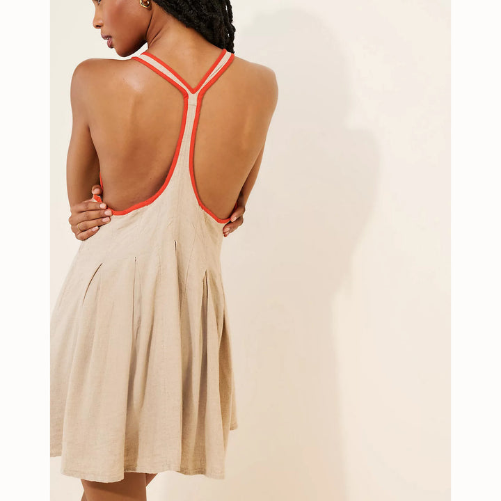 By Anthropologie Celandine Crab Shack Bib Linen Blend Mini Dress