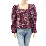 Love The Label Anthropologie Floral Puff-Sleeved Blouse Top