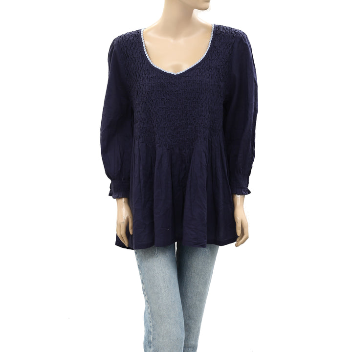 Odd Molly Anthropologie Smocked Crochet Lace Tunic Top