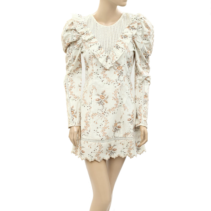 LoveShackFancy Cedella Floral Embroidered Ruffle Mini Dress