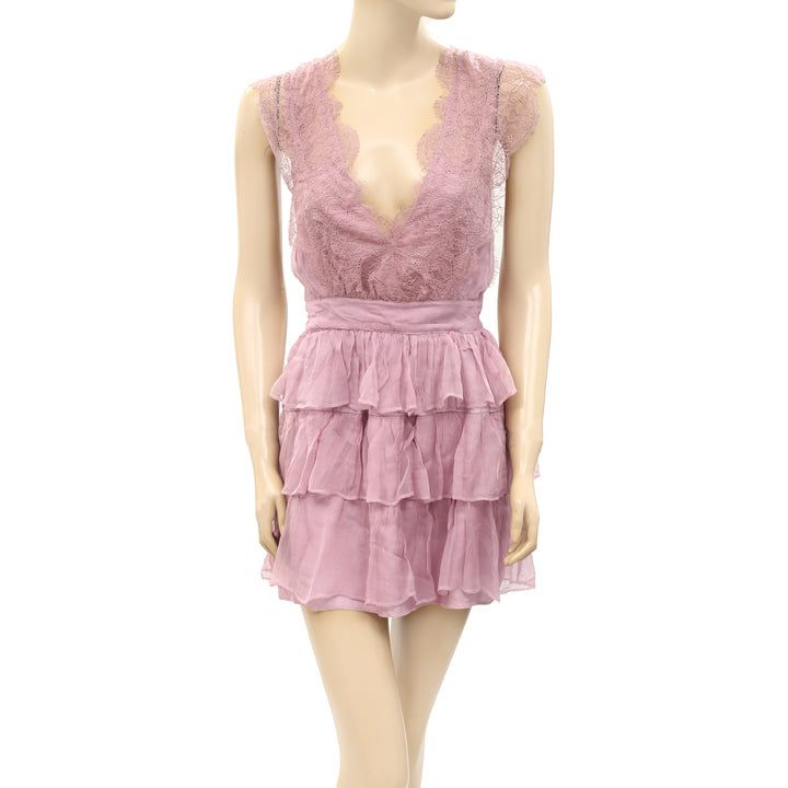 Free People Smocked Ruffle Lace Mini Tunic Dress