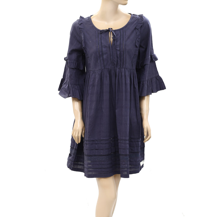 Odd Molly Anthropologie Lace Ruffle Navy Mini Dress