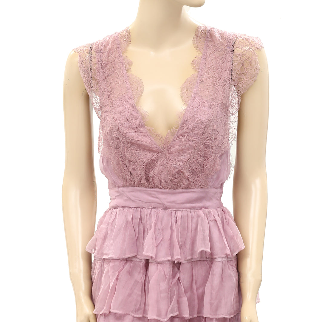 Free People Smocked Ruffle Lace Mini Tunic Dress