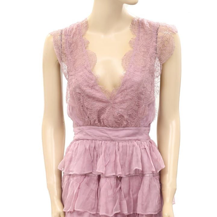 Free People Smocked Ruffle Lace Mini Tunic Dress