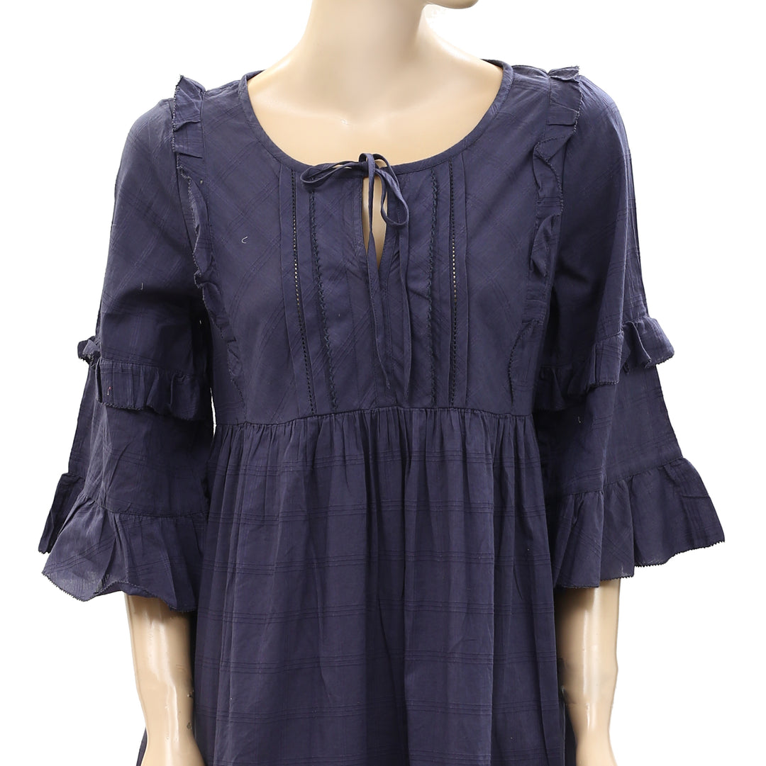 Odd Molly Anthropologie Lace Ruffle Navy Mini Dress