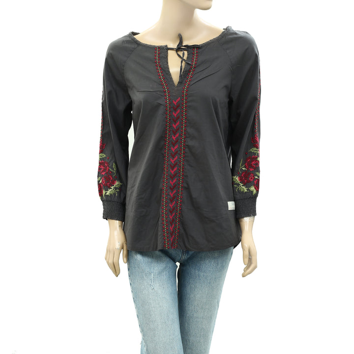 Odd Molly Anthropologie Embroidered Smocked Tunic Top