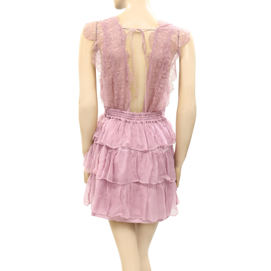Free People Smocked Ruffle Lace Mini Tunic Dress