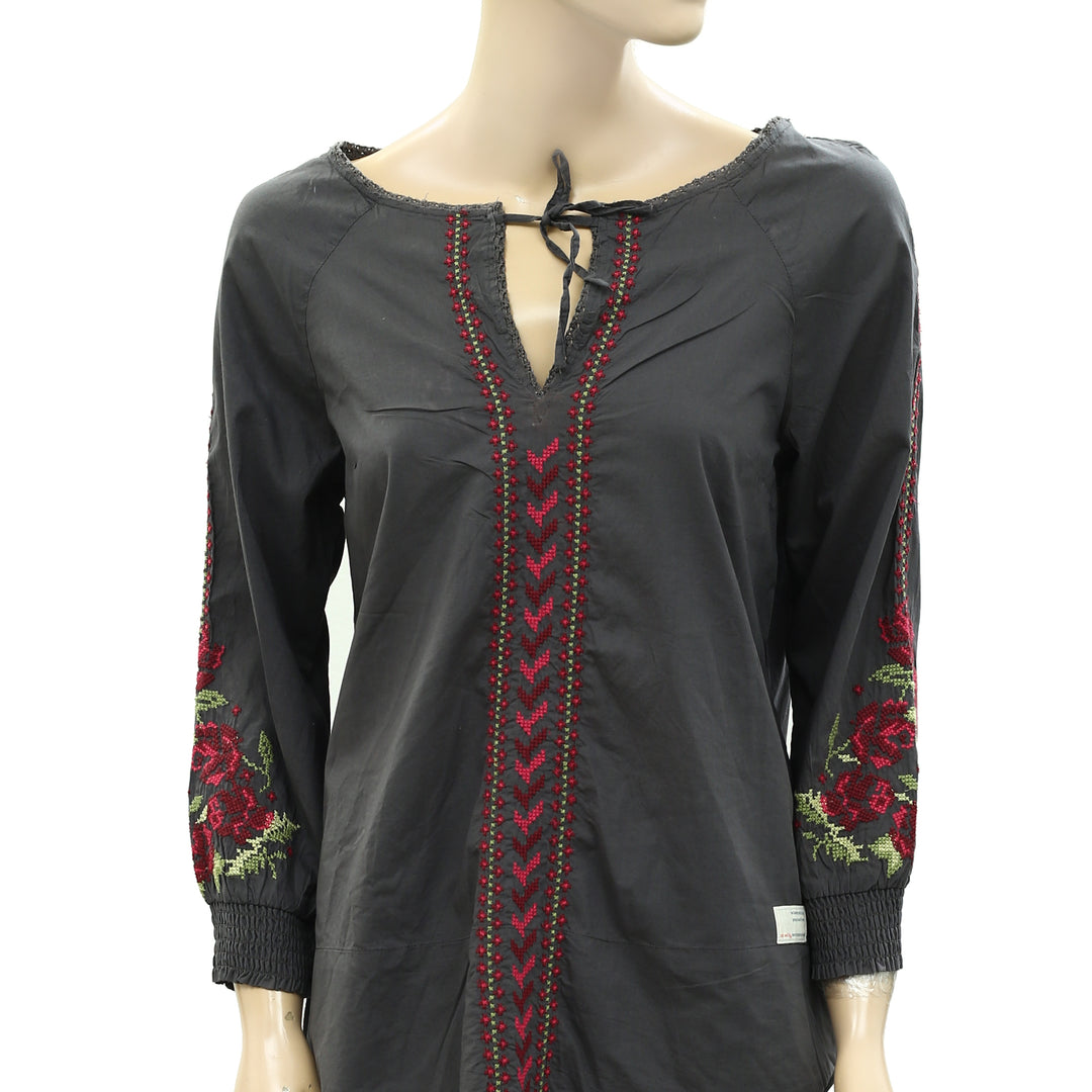 Odd Molly Anthropologie Embroidered Smocked Tunic Top