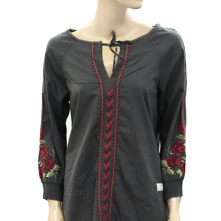 Odd Molly Anthropologie Embroidered Smocked Tunic Top