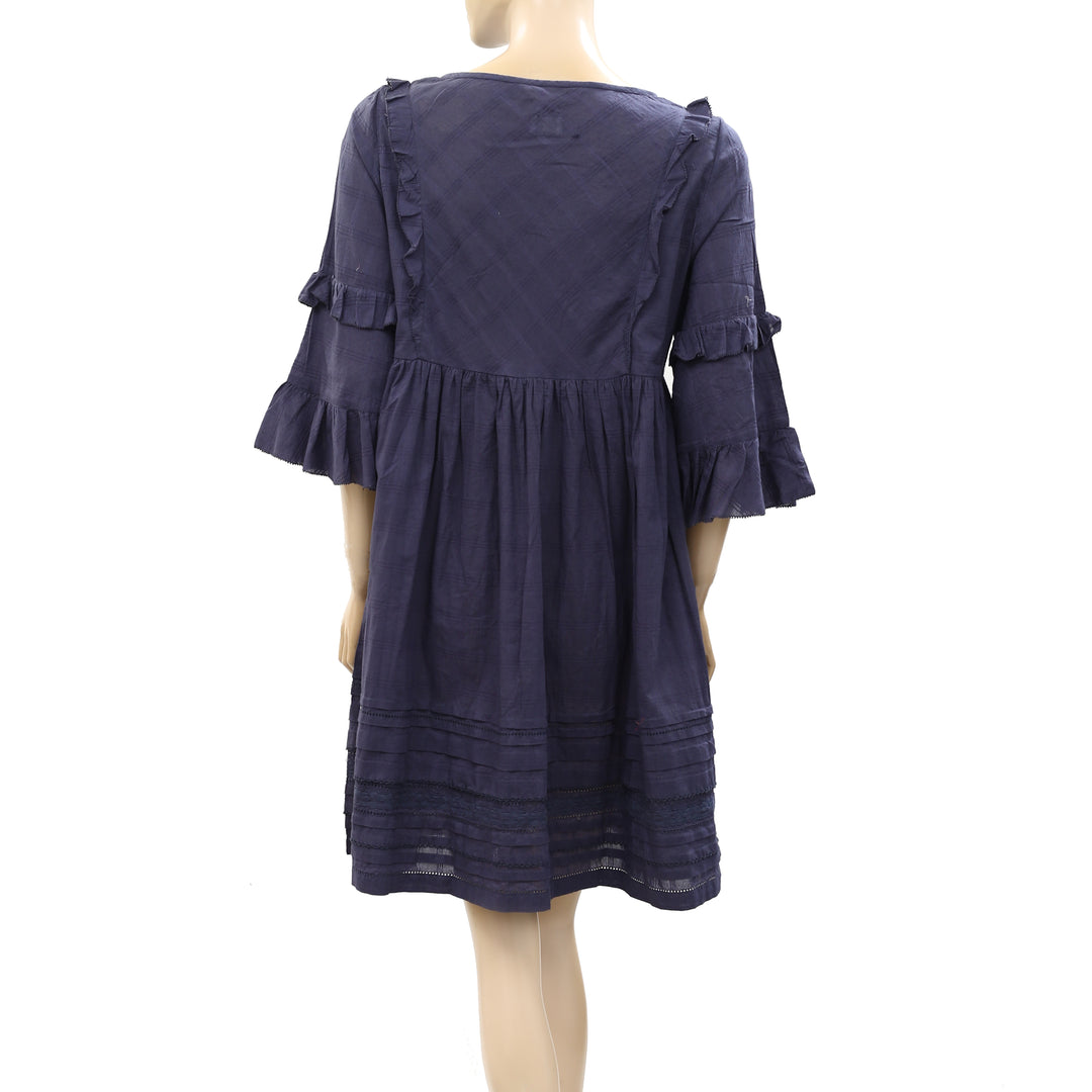 Odd Molly Anthropologie Lace Ruffle Navy Mini Dress