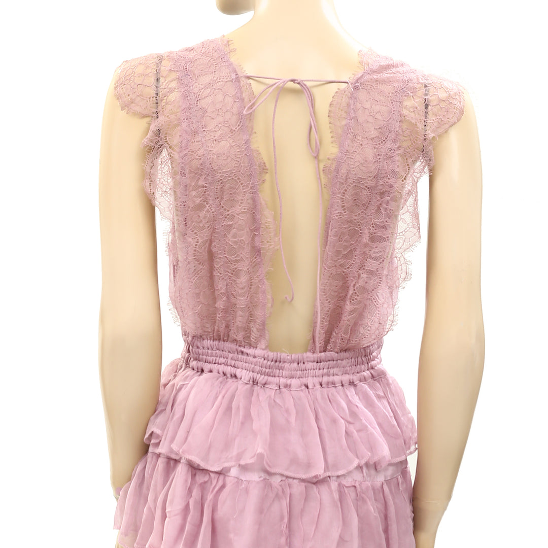 Free People Smocked Ruffle Lace Mini Tunic Dress