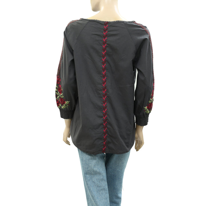 Odd Molly Anthropologie Embroidered Smocked Tunic Top