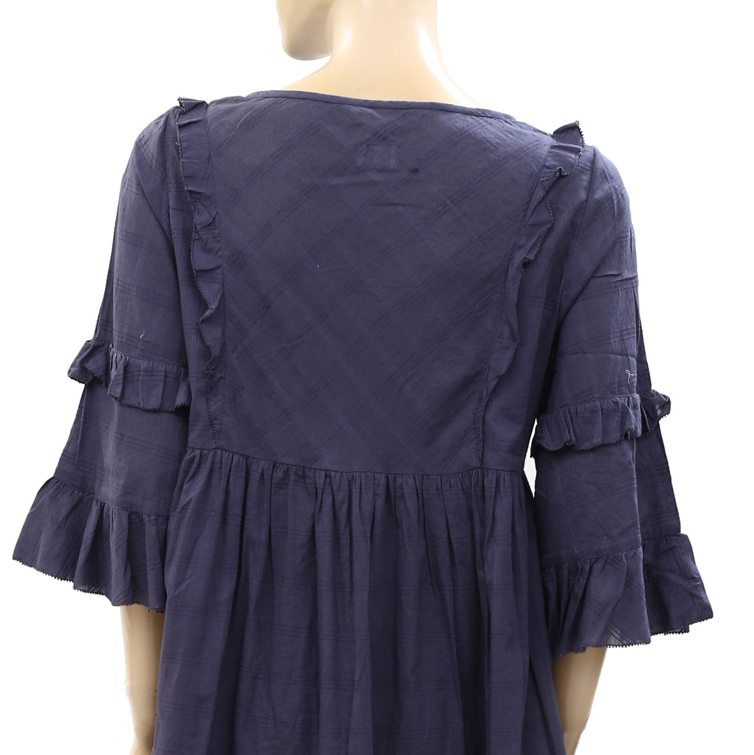 Odd Molly Anthropologie Lace Ruffle Navy Mini Dress