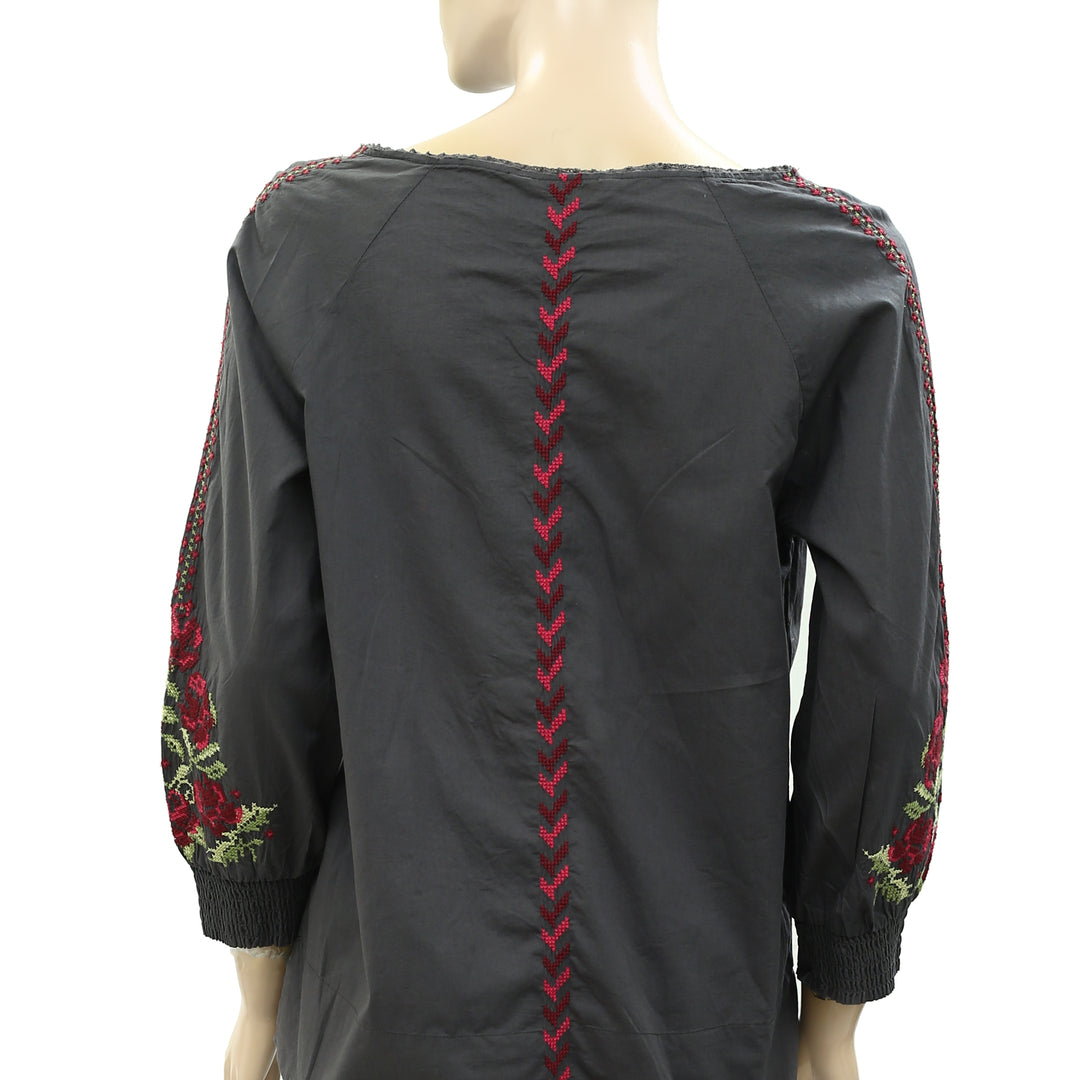 Odd Molly Anthropologie Embroidered Smocked Tunic Top