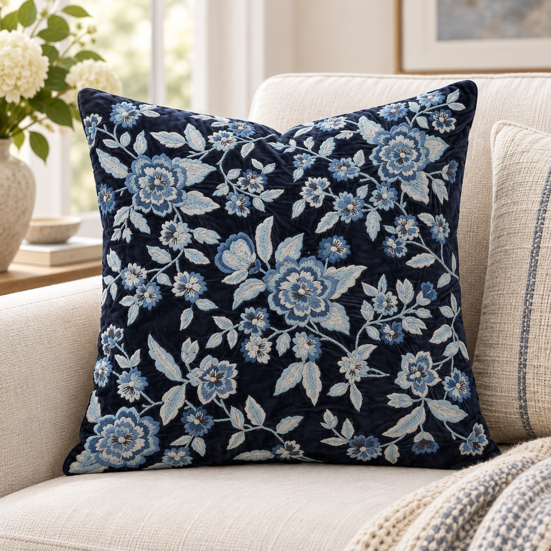 1 PCS Floral Embroidered Cushion Cover Square Throw Pillow Case Sofa Home
