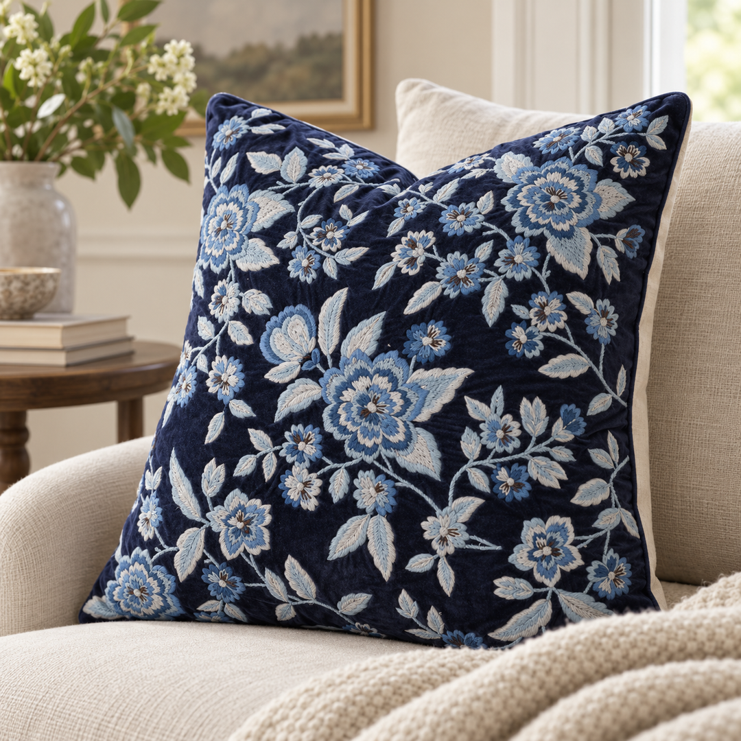 1 PCS Floral Embroidered Cushion Cover Square Throw Pillow Case Sofa Home