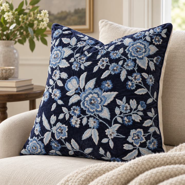 1 PCS Floral Embroidered Cushion Cover Square Throw Pillow Case Sofa Home
