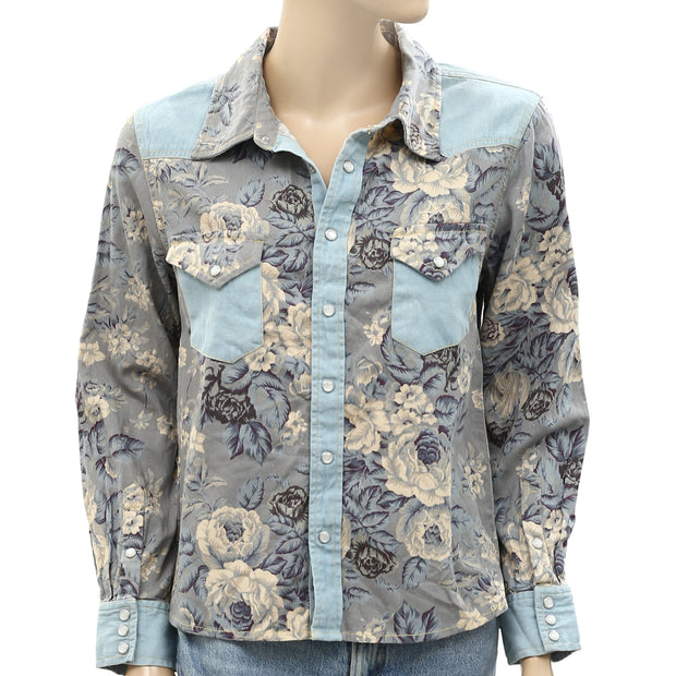 Love The Label Anthropologie Floral Chambray Buttondown Top
