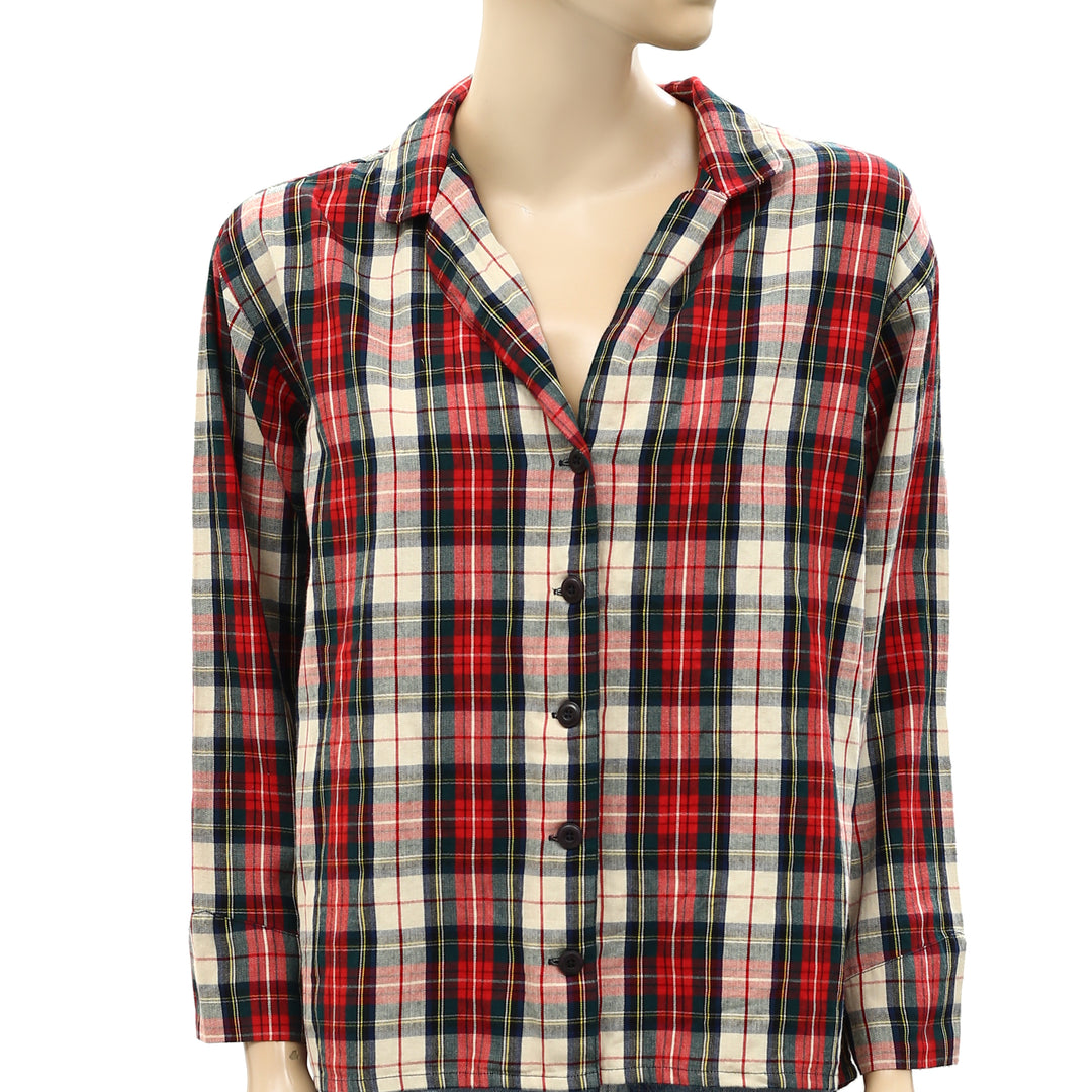 The Great Buttondown Cotton Check Collared Flannel Plaid Shirt Top