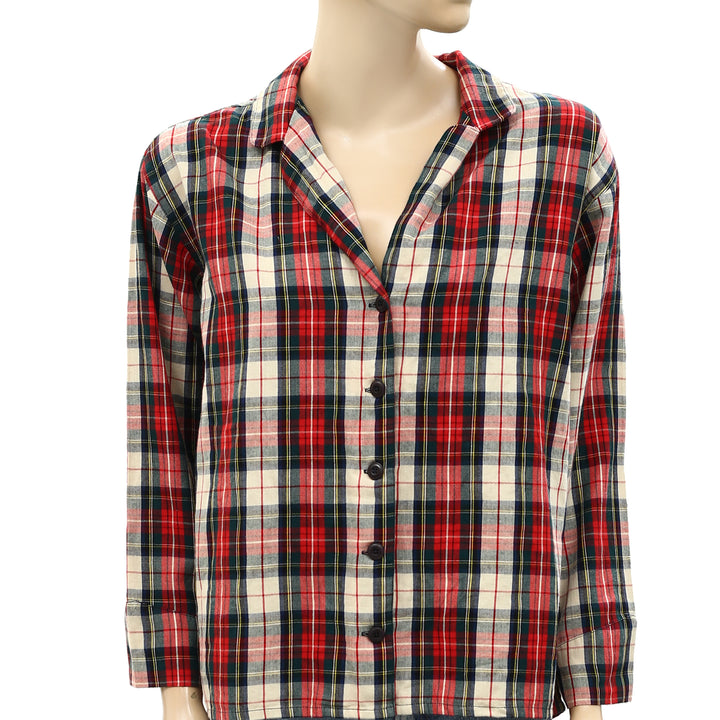 The Great Buttondown Cotton Check Collared Flannel Plaid Shirt Top