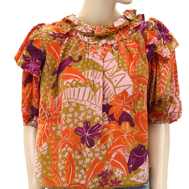 Farm Rio Anthropologie Jungle Panther Blouse Top