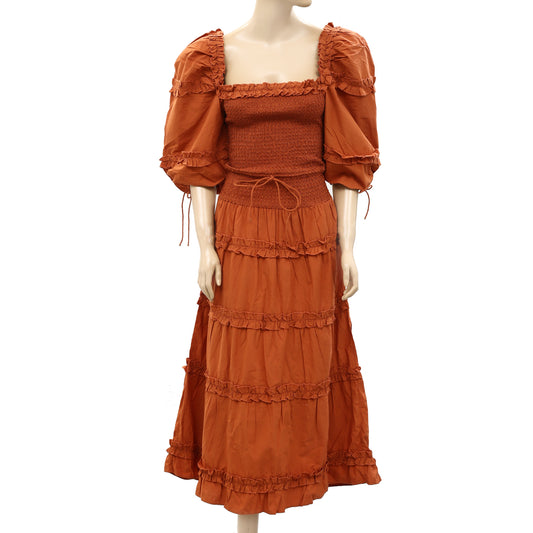 Love The Label Anthropologie Solid Smocked Ruffle Maxi Dress