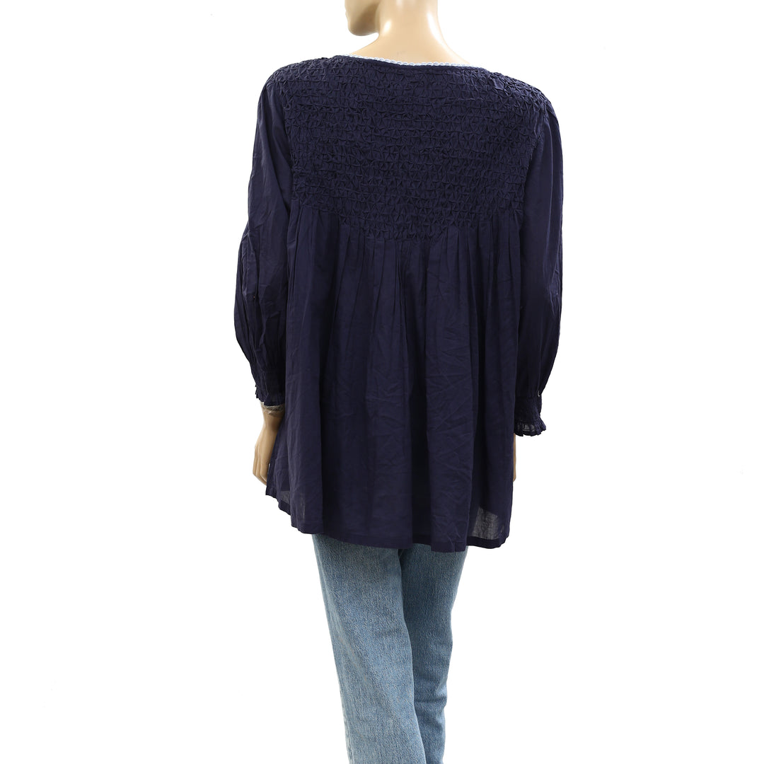 Odd Molly Anthropologie Smocked Crochet Lace Tunic Top