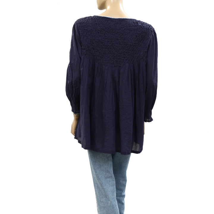 Odd Molly Anthropologie Smocked Crochet Lace Tunic Top