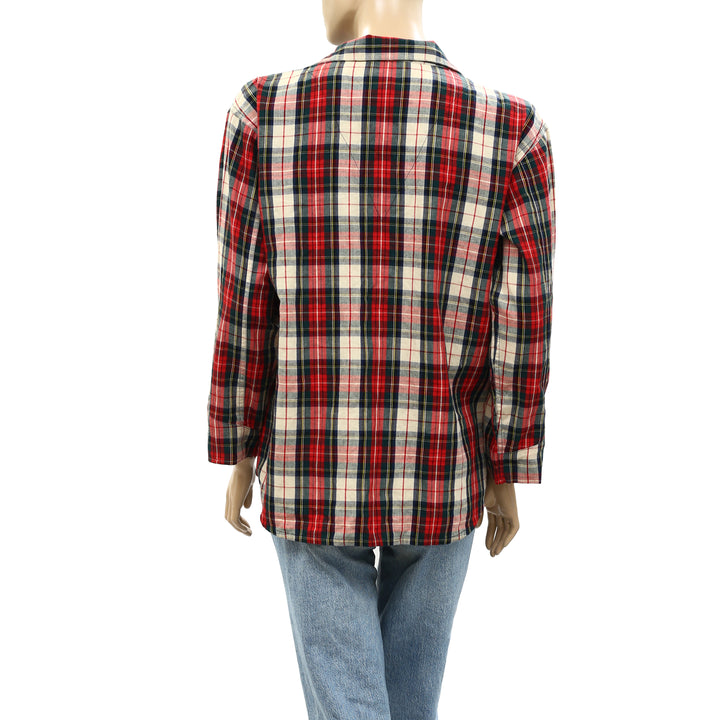 The Great Buttondown Cotton Check Collared Flannel Plaid Shirt Top