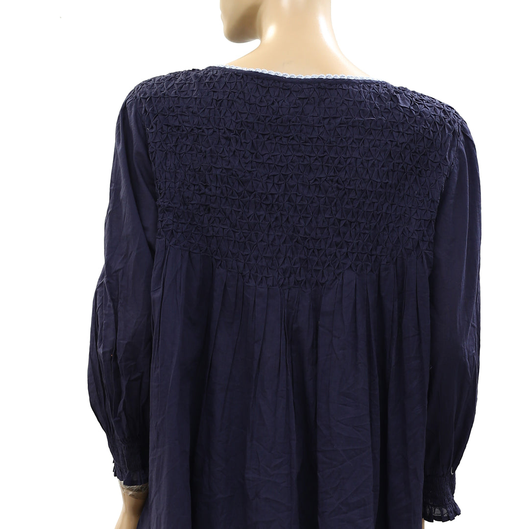 Odd Molly Anthropologie Smocked Crochet Lace Tunic Top