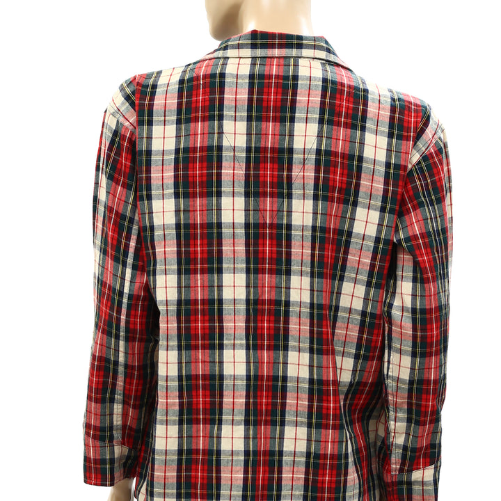 The Great Buttondown Cotton Check Collared Flannel Plaid Shirt Top