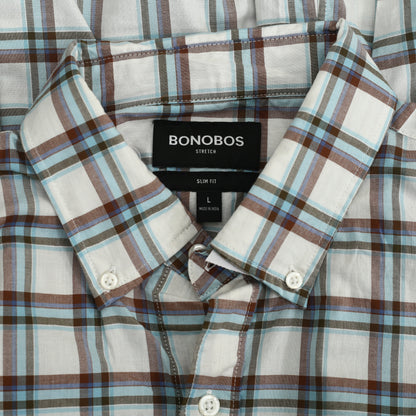 BONOBOS 修身格纹亚麻混纺系扣男式衬衫 L