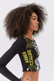 Urban Outfitters UO Fawn Zine Fitted Long Sleeve Graphic Tee Top
