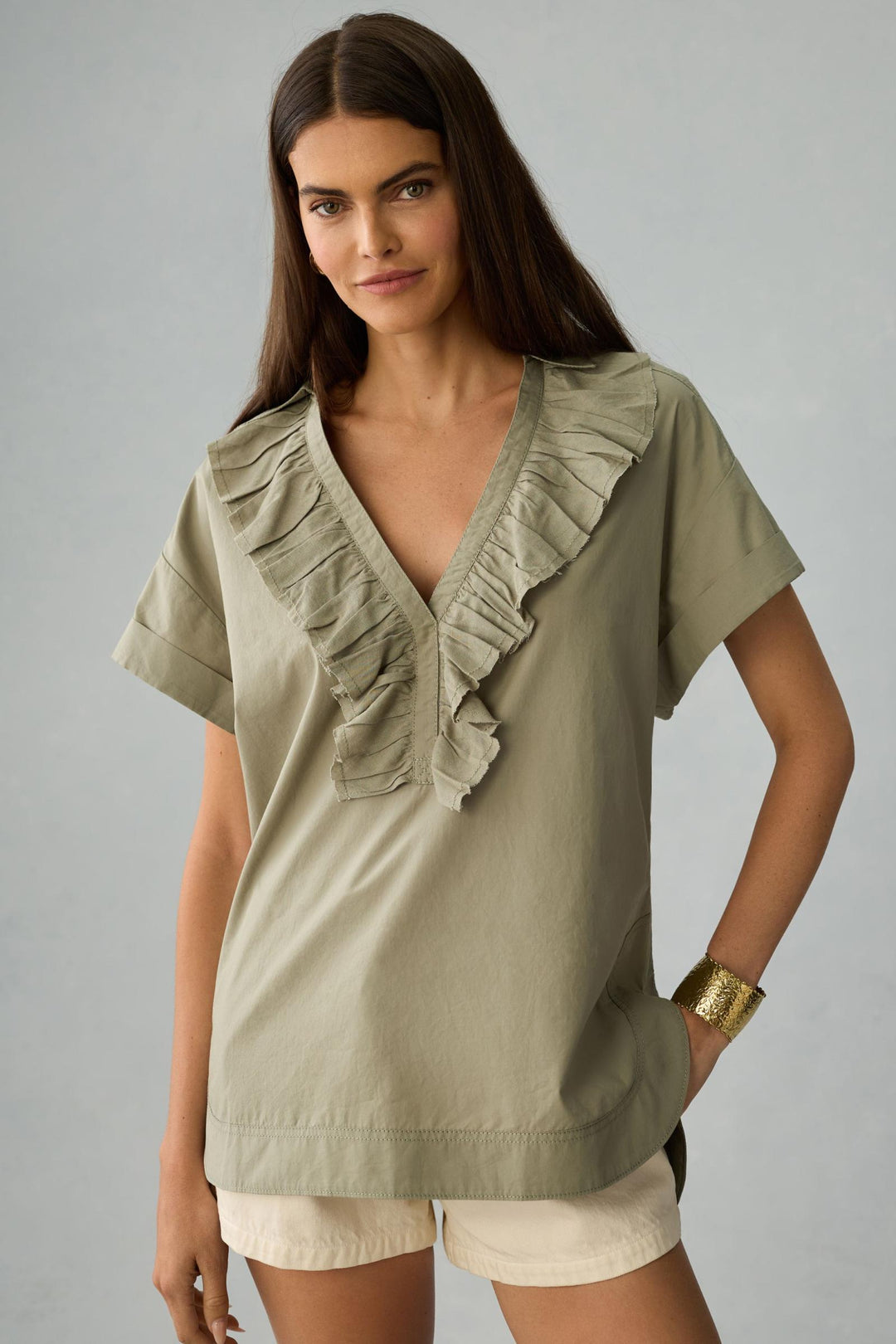 Pilcro Anthropologie Short-Sleeve Reworked Ruffled Blouse Top