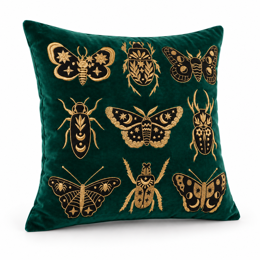1 PCS Butterfly Gold Embroidered Cover Square Throw Pillow Case Sofa Home