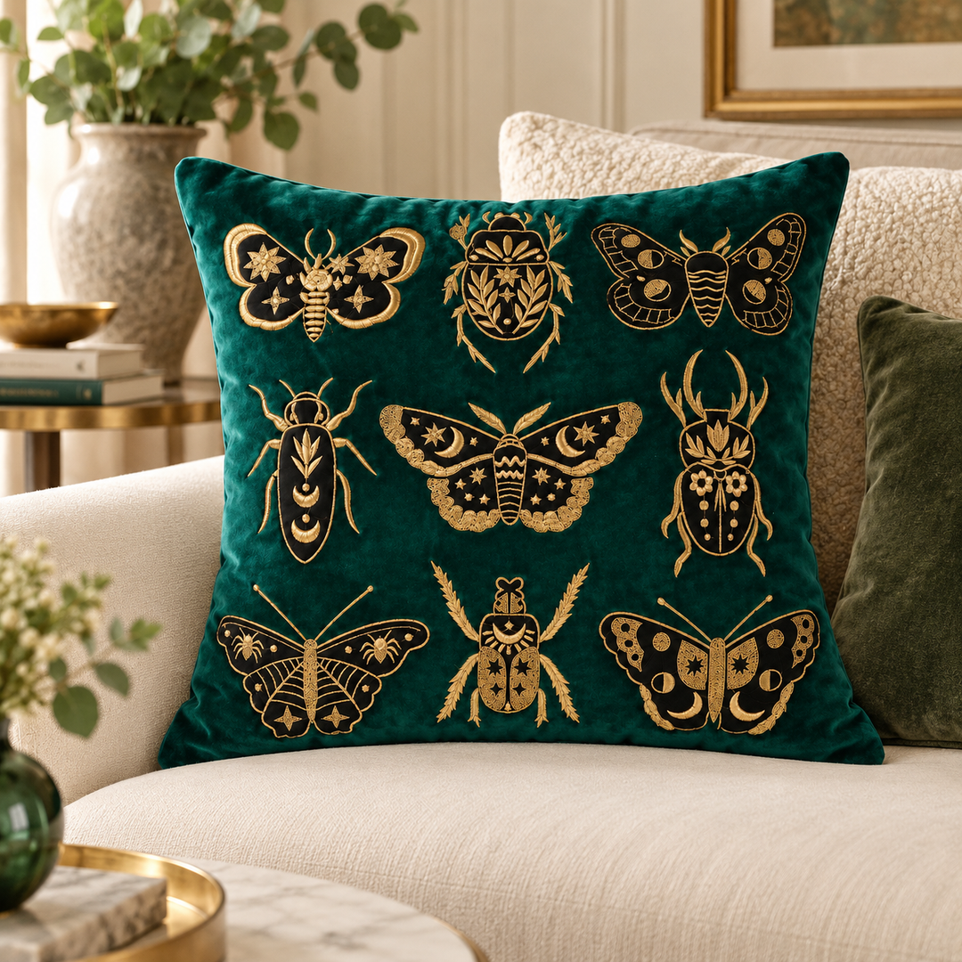 1 PCS Butterfly Gold Embroidered Cover Square Throw Pillow Case Sofa Home