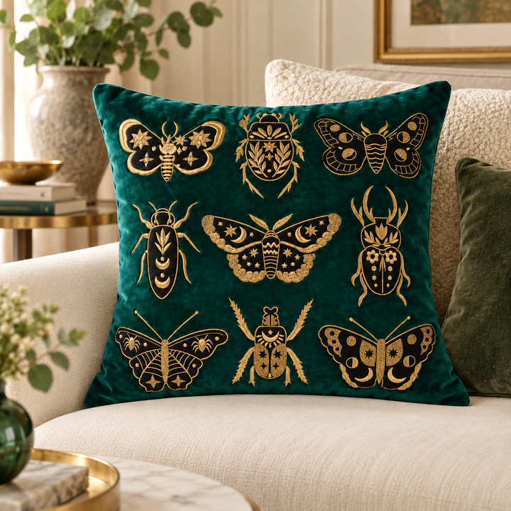 1 PCS Butterfly Gold Embroidered Cover Square Throw Pillow Case Sofa Home