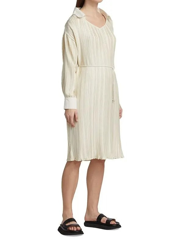 Deveaux New York Shannon Collared Plisse Pleated Dress