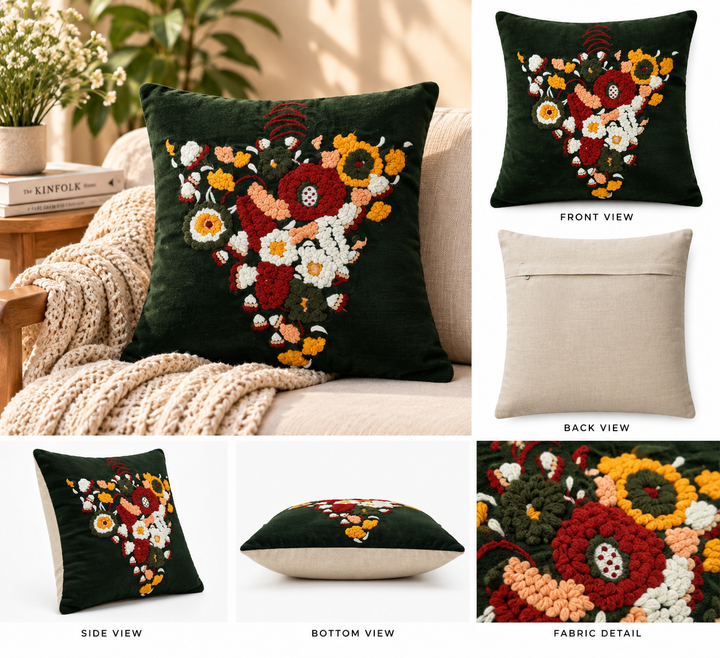 1 PCS Tufted Floral Cushion Cover Square Throw Pillow Case Sofa Home Decor