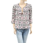 Odd Molly Anthropologie Ruched Printed Ruffle Blouse Shirt Top
