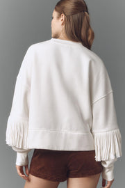 Maeve Anthropologie Fringe-Sleeve Crew Neck Sweatshirt Top