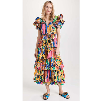 Anthropologie Love The Label V Neck Ruffle Maxi Dress