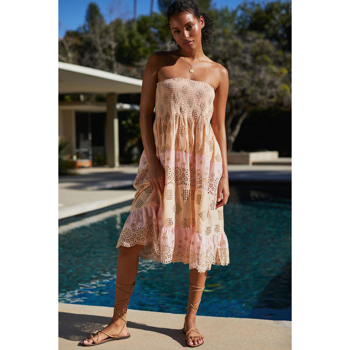 PQ Swim Anthropologie Evie Smocked Cover UP Tube Midi Dress Skirt