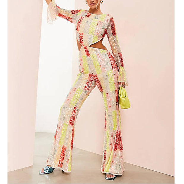 Asos Luxe Rainbow Embellished Cut Out Jumpsuit