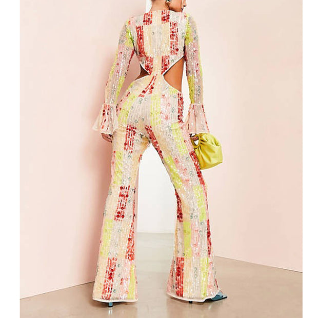 Asos Luxe Rainbow Embellished Cut Out Jumpsuit
