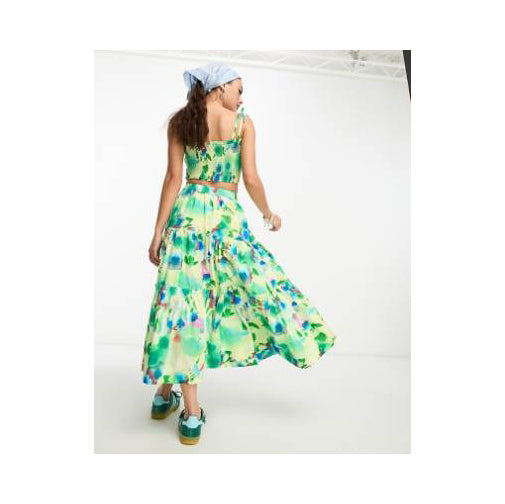 Damson Madder Painterly Floral Printed Tiered Midi Skirt